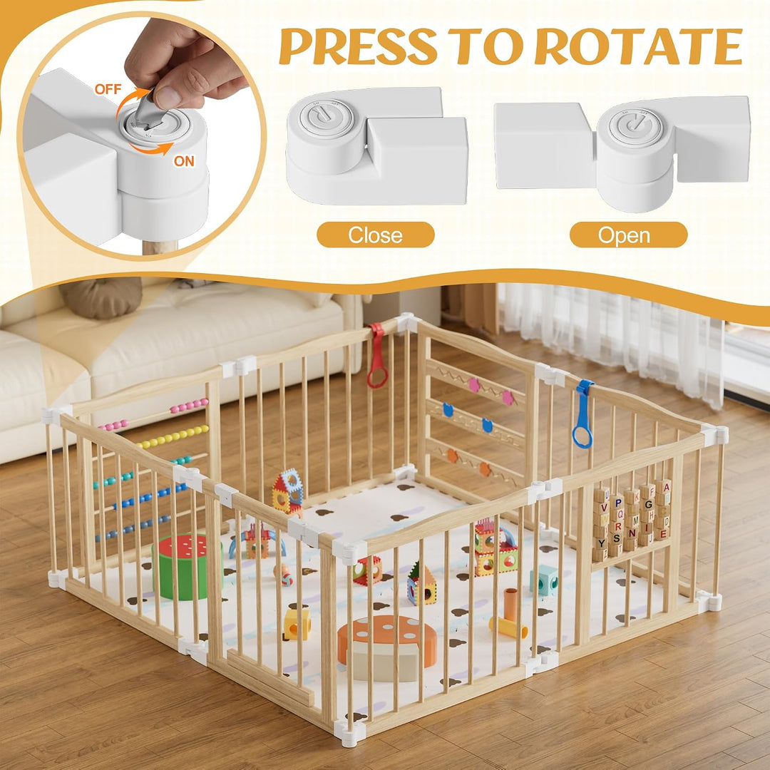 MSFE Laufstall Baby Faltbar Holz,8 Paneele Wooden Baby Playpen Verstellbare Multi-Shape & Grösse mit