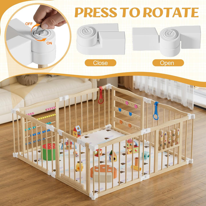 MSFE Laufstall Baby Faltbar Holz,8 Paneele Wooden Baby Playpen Verstellbare Multi-Shape & Grösse mit