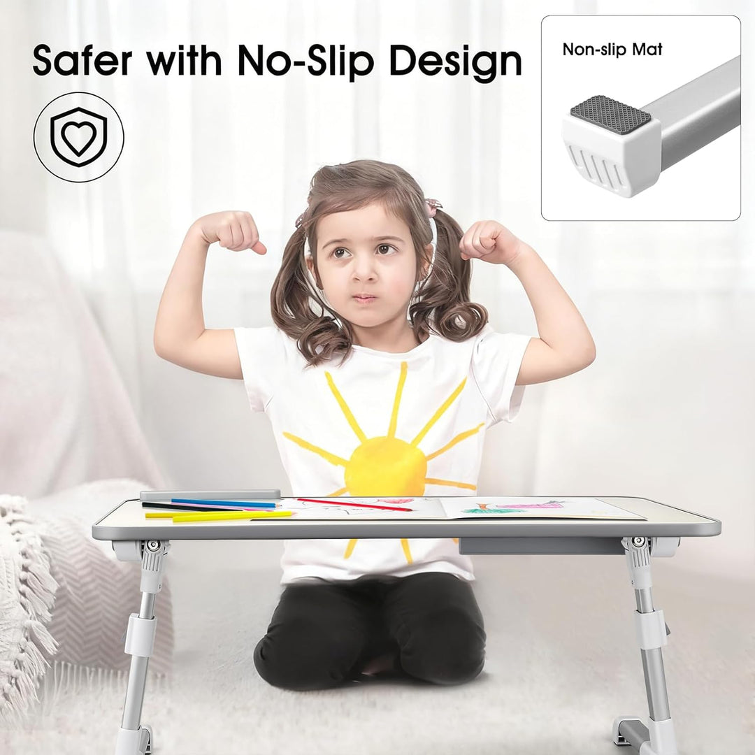 Laptoptisch fürs Bett, Höhenverstellbar, Winkelverstellbar, Betttisch Klappbar mit Schublade, Tablet