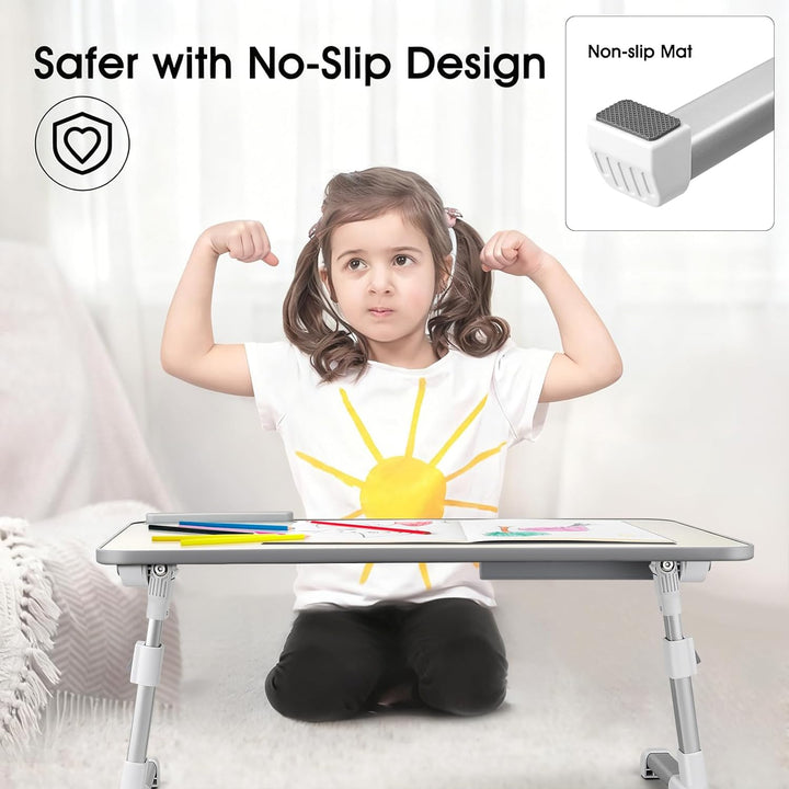 Laptoptisch fürs Bett, Höhenverstellbar, Winkelverstellbar, Betttisch Klappbar mit Schublade, Tablet