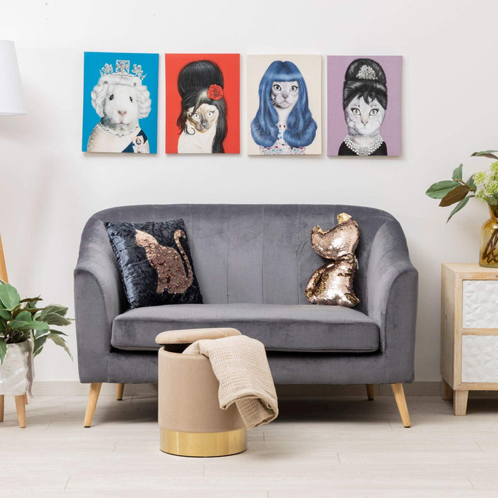 Sitzhocker mit glamourösem Stil, aus Samt in der Farbe Nussbaum, 38 cm hoch Haselnuss Samt Glatt Gol
