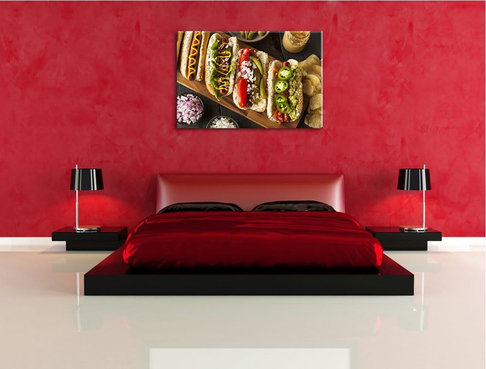 Amerikanische Hotdogs Format: 100x70 auf Leinwand, XXL riesige Bilder fertig gerahmt mit Keilrahmen,