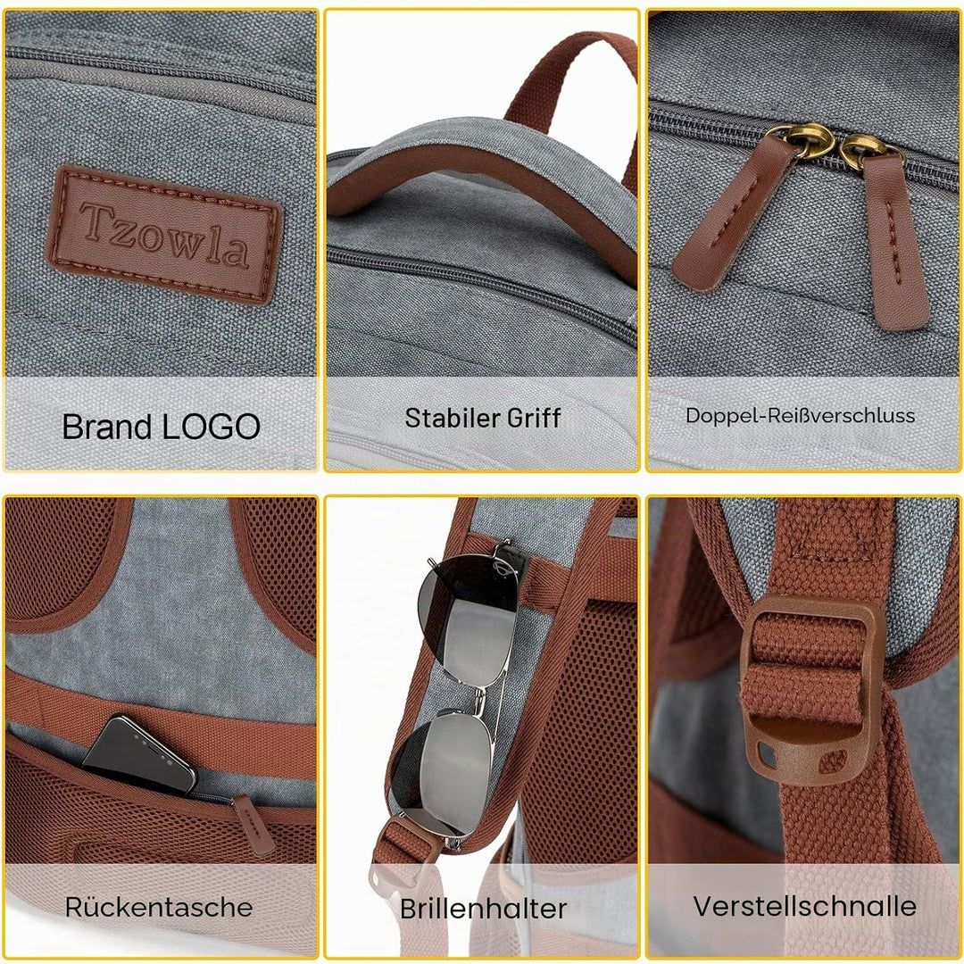 Tzowla Canvas Laptop Rucksack aus Segeltuch,Reise Backpack Tasche Herren und Damen,Arbeit Reiserucks