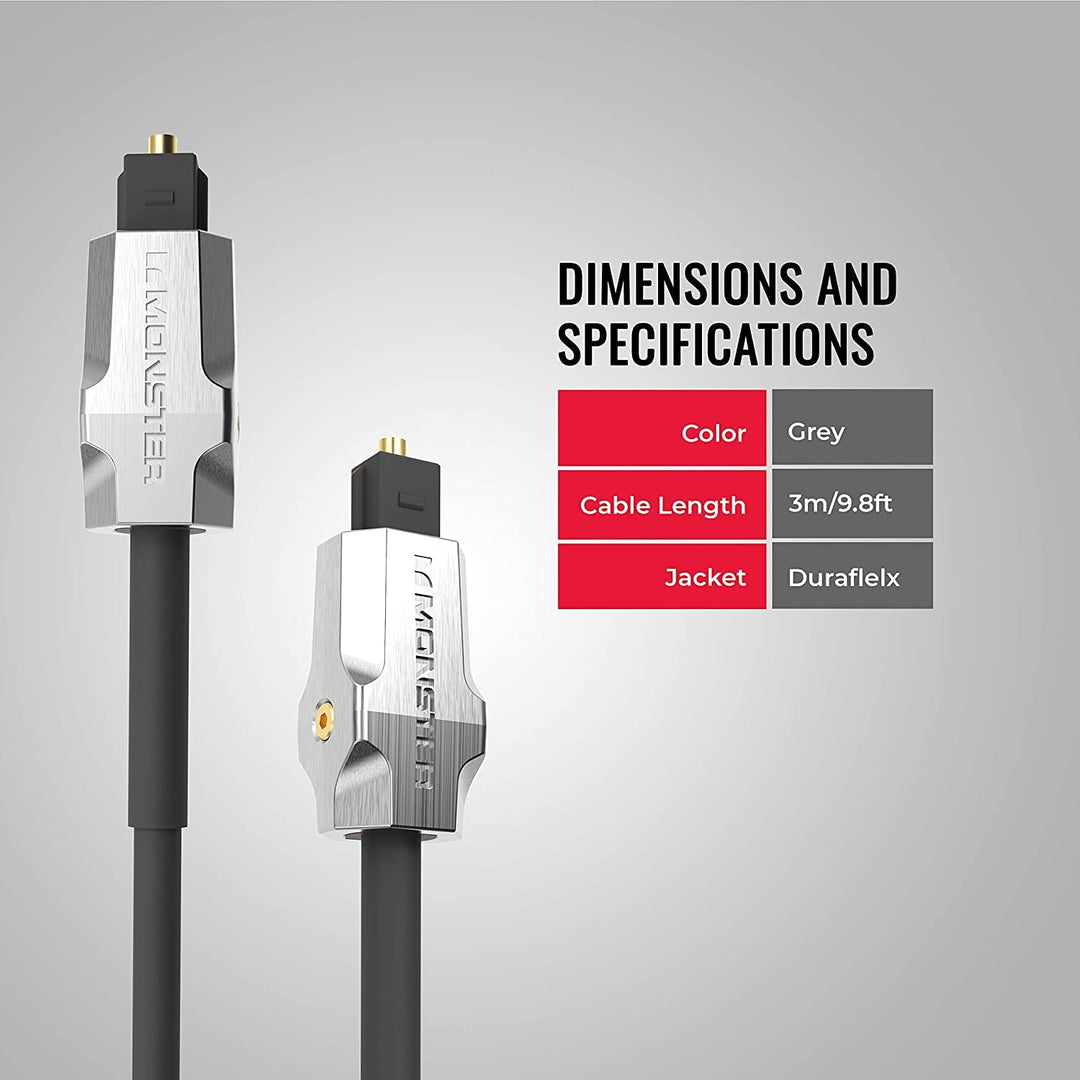 MONSTER M1000 Glasfaserkabel 3m, Fiber Optic Kabel, Surround-Sound, Digitales Audiokabel, Optimale S