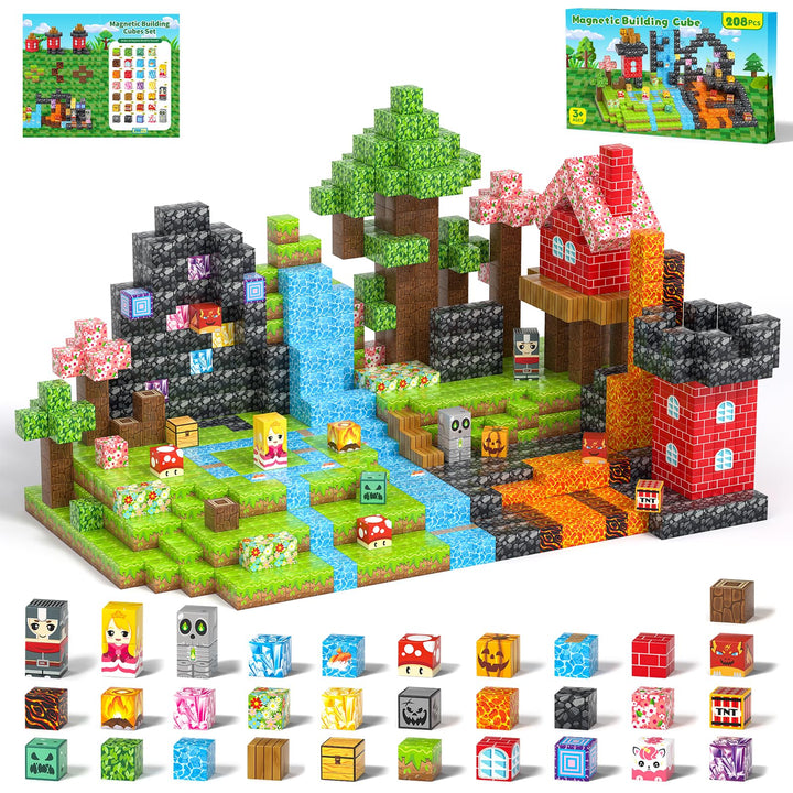 Magnetische Bausteine Kinder ab 3-9 Jahren, 208PCS Magnet Würfel Set | Upgrade-Magnet-Set, 208 Teile