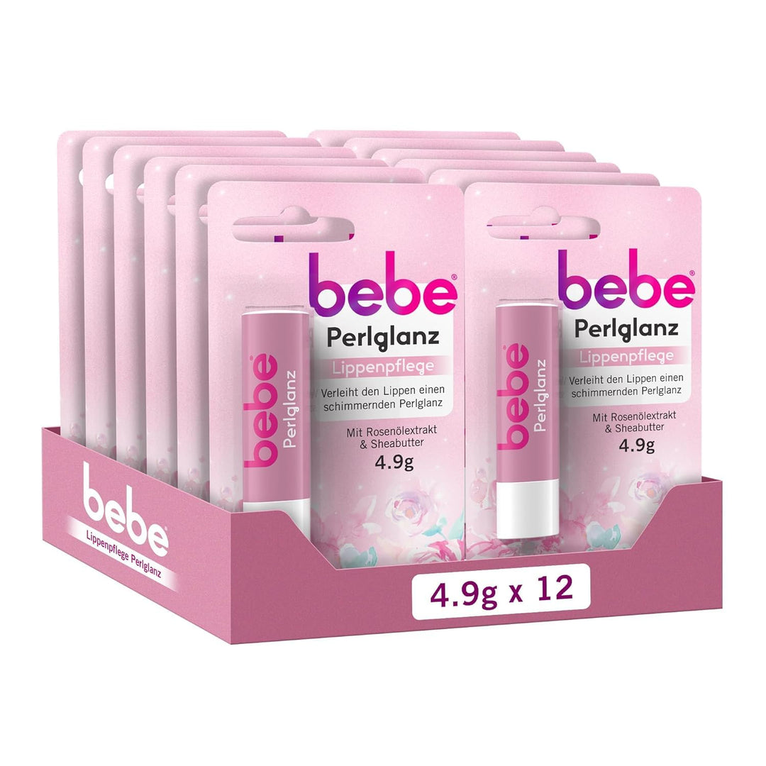 bebe Perlglanz Lippenpflege, Lippenpflegestift mit Rosenölextrakt und Sheabutter, verleiht den Lippe