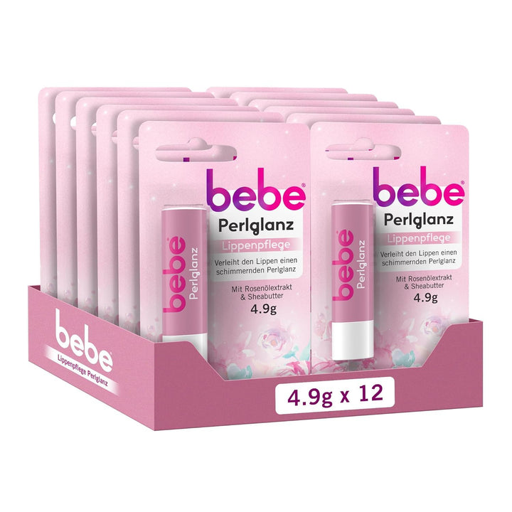 bebe Perlglanz Lippenpflege, Lippenpflegestift mit Rosenölextrakt und Sheabutter, verleiht den Lippe