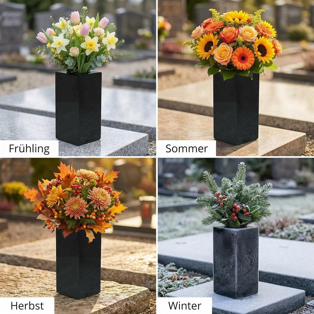 designgrab Cube-medium Designer Grabvase aus Granit Schwedisch Black