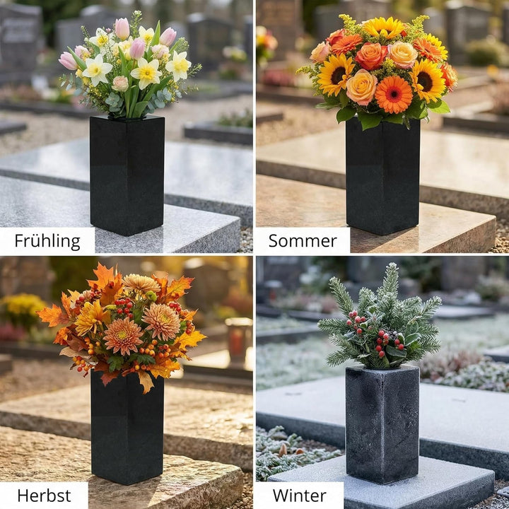 designgrab Cube-medium Designer Grabvase aus Granit Schwedisch Black