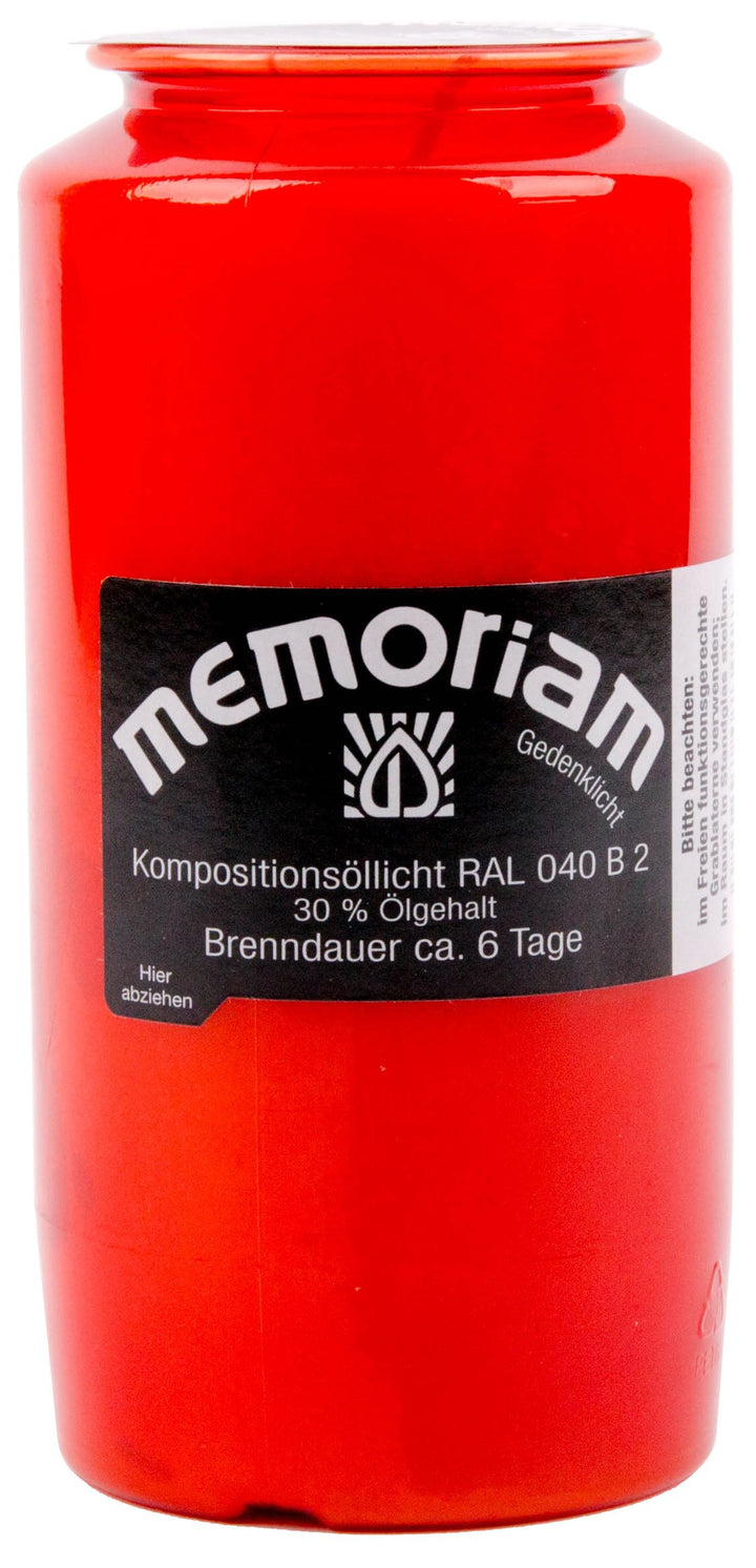Memoriam Kompo Öllicht Nr. 73 - rot - 6 Tage Brenndauer - 20 Stück, Rot