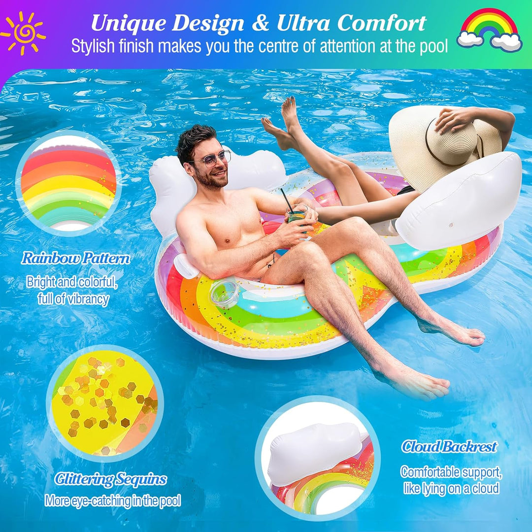 MoKo Pool Luftmatratze Erwachsene, Gross Schwimmbett mit EIS Bar, Solarium Pool Loungesessel Aufblas