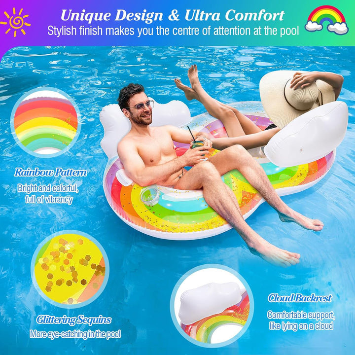MoKo Pool Luftmatratze Erwachsene, Gross Schwimmbett mit EIS Bar, Solarium Pool Loungesessel Aufblas