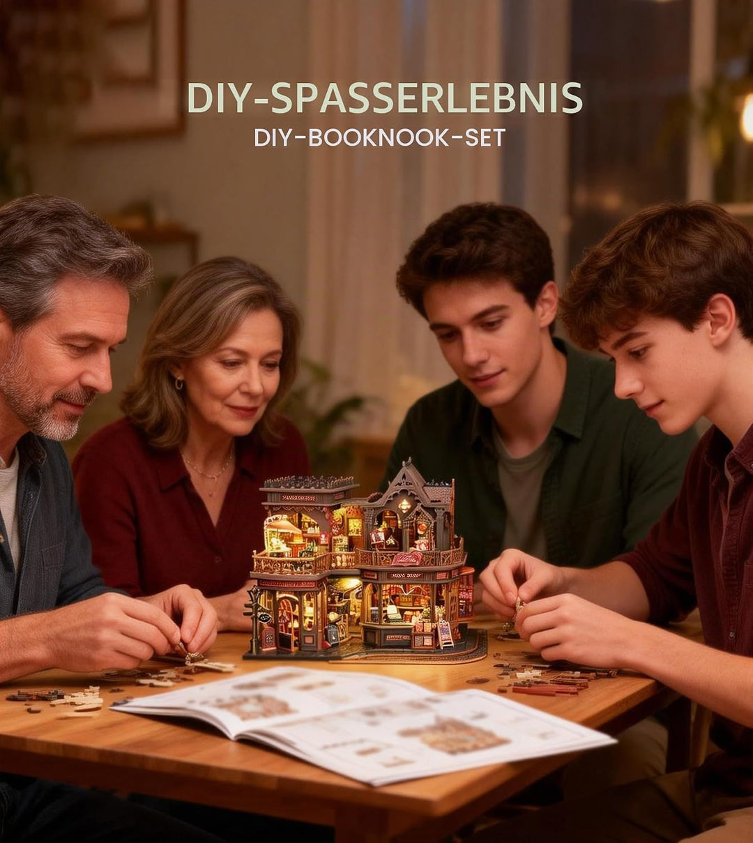 Spilay Miniatur Haus, Letter Coffee DIY Miniature House mit LED-Licht, 3D Holz Puppenhaus Bastelset