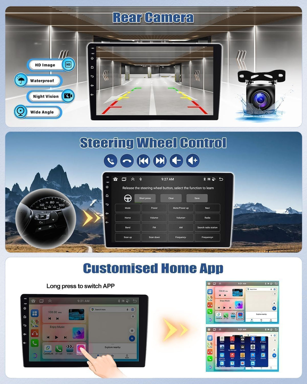 CAMECHO 8 Core 4G+64G Android 13 Autoradio für Mercedes-Benz C-Class W204 S204 2007-2010 mit Navi Wi