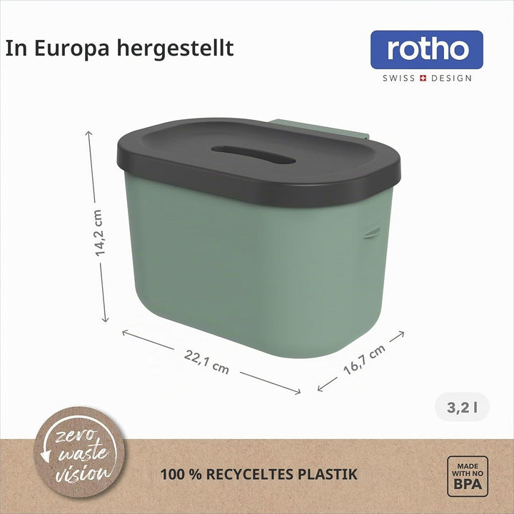 Rotho Salsa Biomülleimer 3,2l, mit Decekl Komposteimer, integrierte Hängevorrichtung, Kunststoff, 22