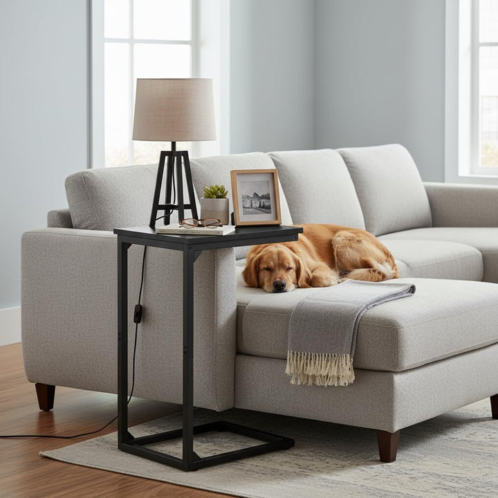 AMHANCIBLE Beistelltisch, Beistelltisch Couch, Couchtisch C Form, Sofatisch Schwarz 1, Schwarz 1