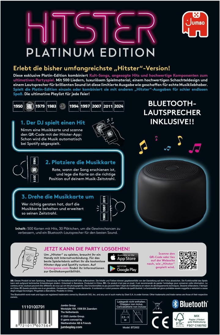 Hitster Platin-Edition – Musik-Partyspiel mit 500 Songs aus Pop, Rock, Hip-Hop, Dance & mehr, inkl.