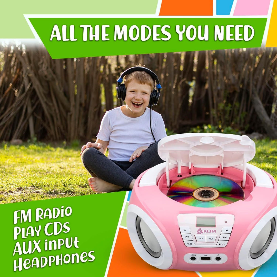 KLIM Candy Kids CD Player für Kinder - NEU - UKW-Radio - Inklusive Batterien - Rosa - Boombox tragba