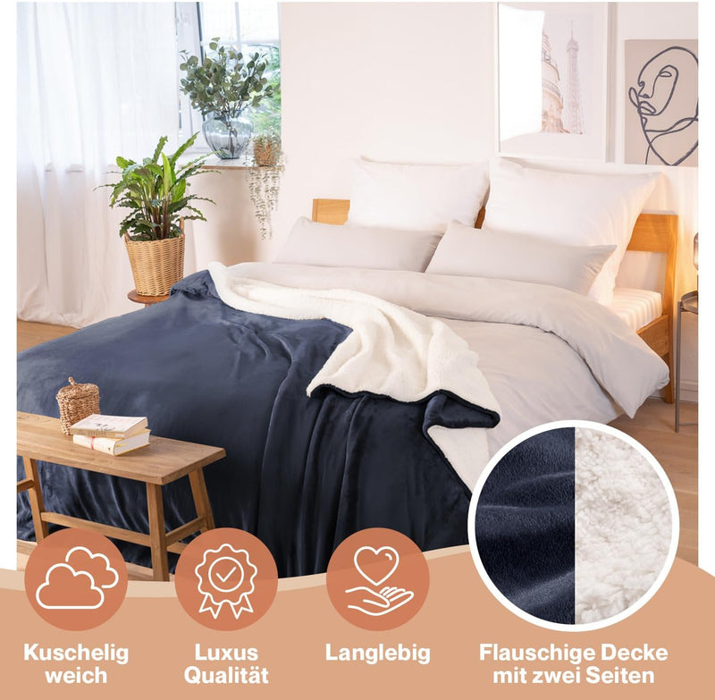 Blumtal Premium Sherpa Kuscheldecke flauschig - Wohndecke Kuscheldecke 130x150 cm - Oeko-TEX zertifi