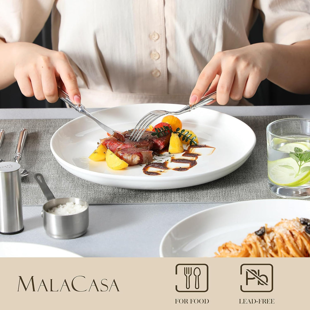 MALACASA, Serie REG, 10,5" Teller Set 6 Personen, Weiss Porzellan Speiseteller, Pastateller für Spül