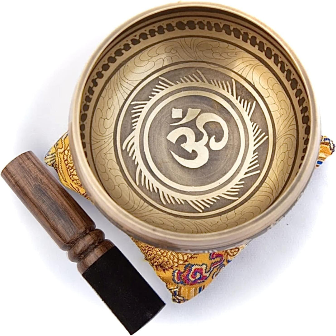 Tibetisches Klangschalen-Set – einfach zu spielen – OM-Design für Meditation, Klang, Chakra, Yoga, H