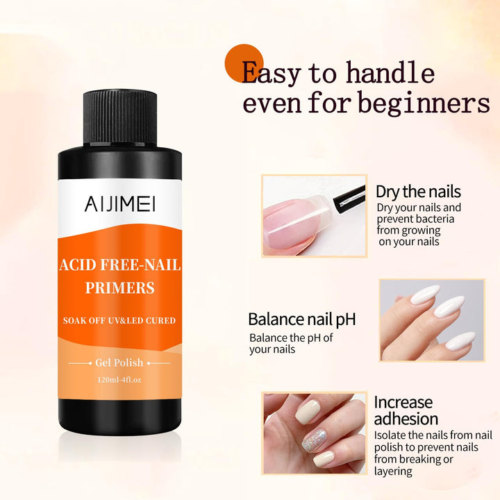 120ml Nagel Primer für Gel-Nagellack - Stärkender Nagelgrundierer für alle Lacktypen - Verlängert Ha
