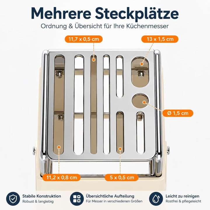 Messerblock Ohne Messer, Messerhalter Drehbar 30°, Knife Block für 10 Messer, mit Auffangschale, für