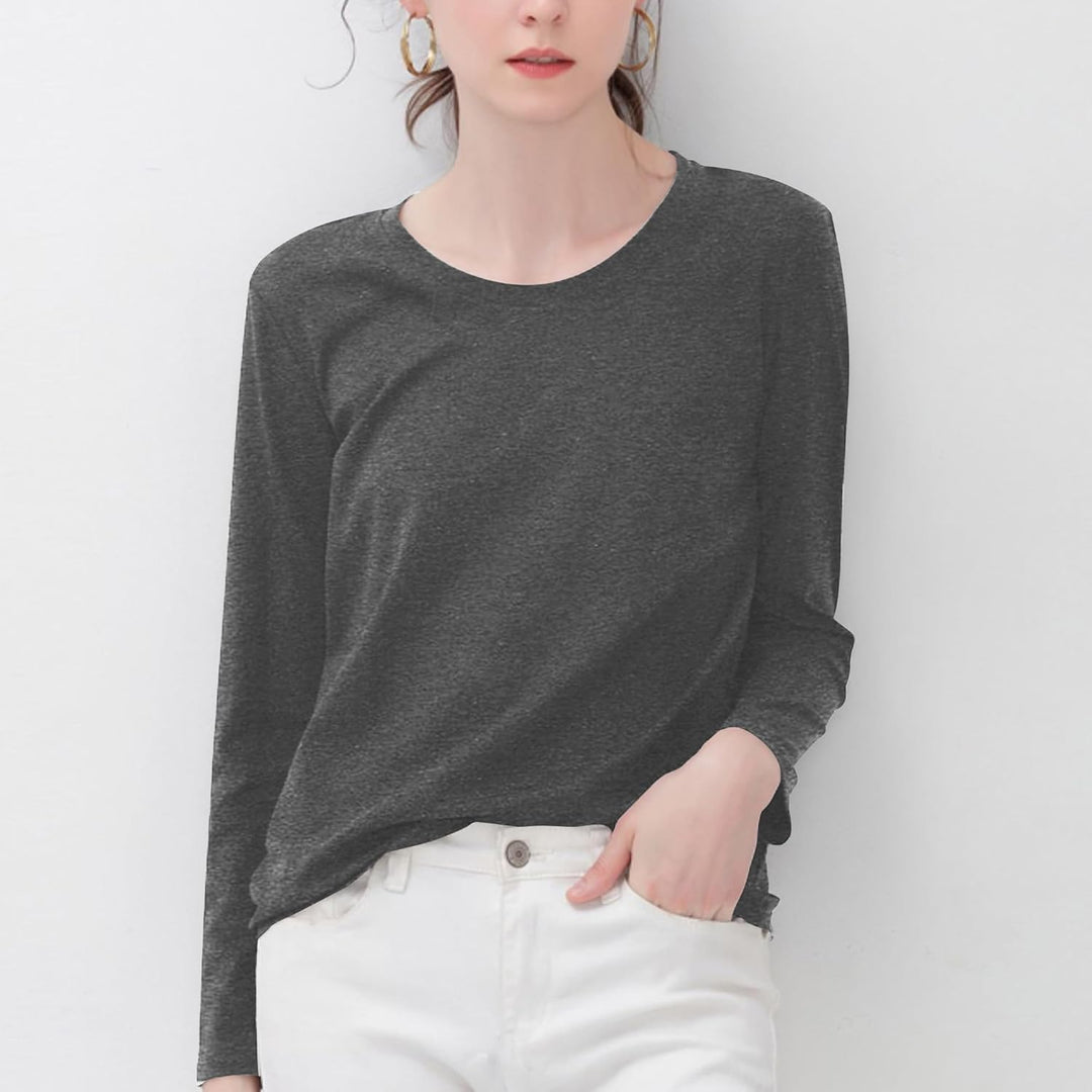 LiKing Langarmshirt Damen Basic Longsleeve Langarm-Shirt Oberteil Tops mit Stretch Baumwolle 3er Pac