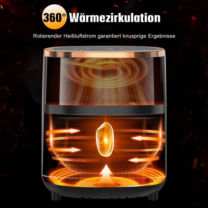 Heissluftfritteuse 6L Airfryer mit 8 Programme, Rapid Air Heisslufttechnologie, Touchscreen, Sichtfe