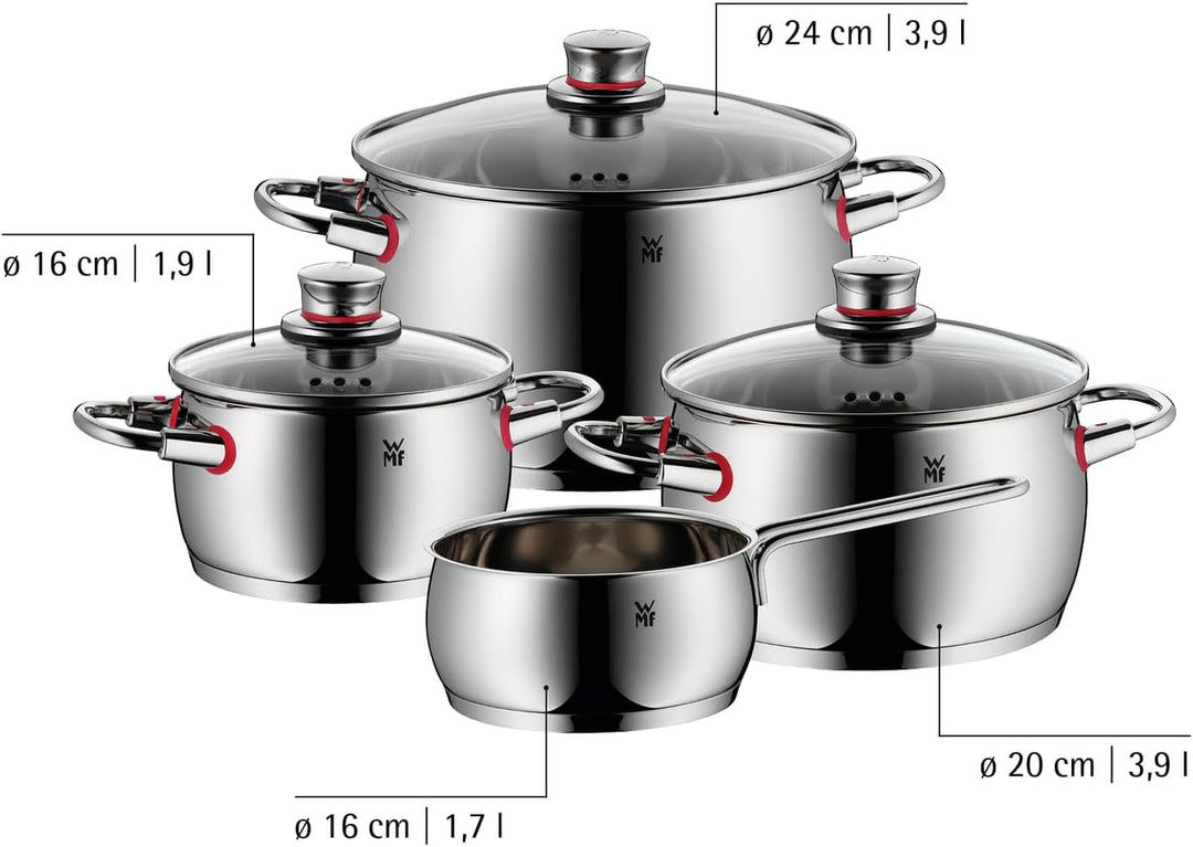 WMF Quality One Topfset Induktion 4-teilig, Kochtopf Set mit Glasdeckel, Cromargan Edelstahl poliert