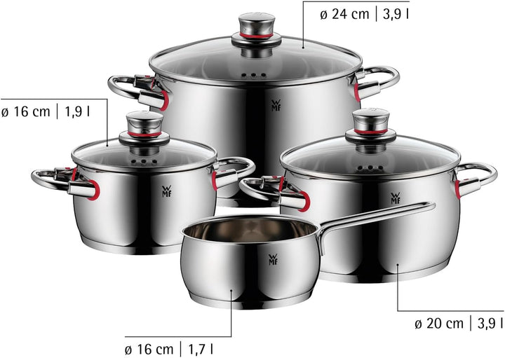 WMF Quality One Topfset Induktion 4-teilig, Kochtopf Set mit Glasdeckel, Cromargan Edelstahl poliert