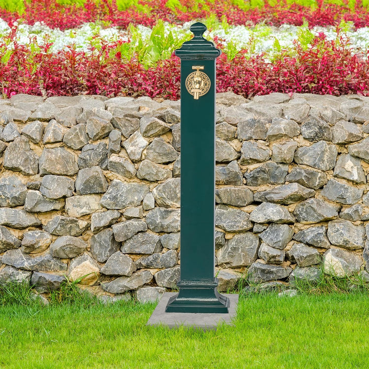 Relaxdays Standbrunnen Antik, mit Wasserhahn, HBT 86x19x23 cm, Wasserzapfsäule Garten, Terrasse, Zie