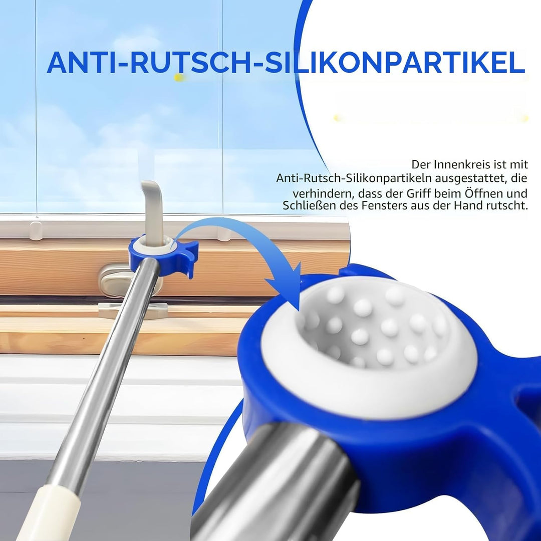 Fenstergriff Verlängerung mit Stockhaken für Dachfenster - Fensteröffner mit Dachhaken, 110cm Edelst
