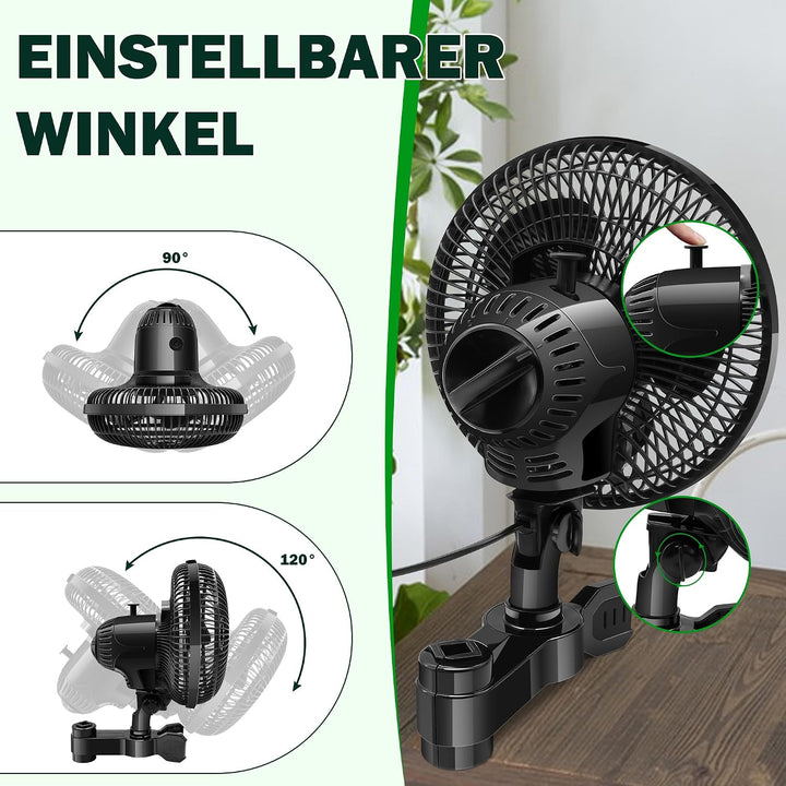 2 Stück Clip Ventilator 220mm für Grow Zelte, 2 Oszillationsstufen | Ventilator, oszillierend, 2 Ges
