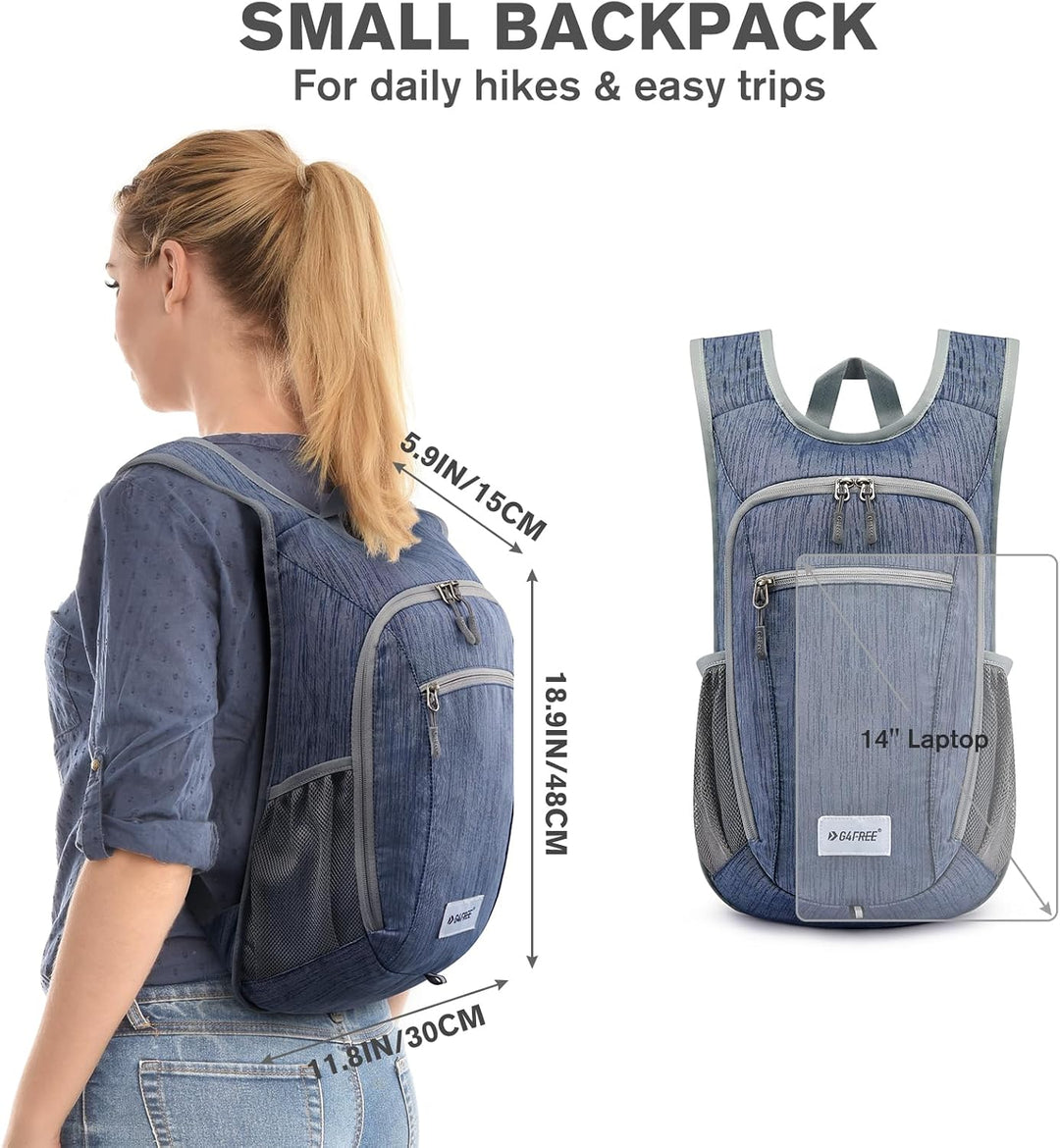 G4Free 10/15/20L Faltbarer Rucksack Klein, Wanderrucksack Leicht, Tagesrucksack Damen Herren für Wan