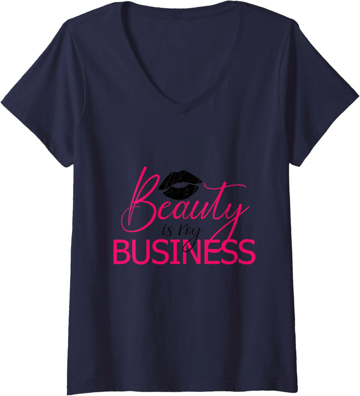 Damen Beauty Is My Business Make Up Salon MUA Kosmetikstudio T-Shirt mit V-Ausschnitt