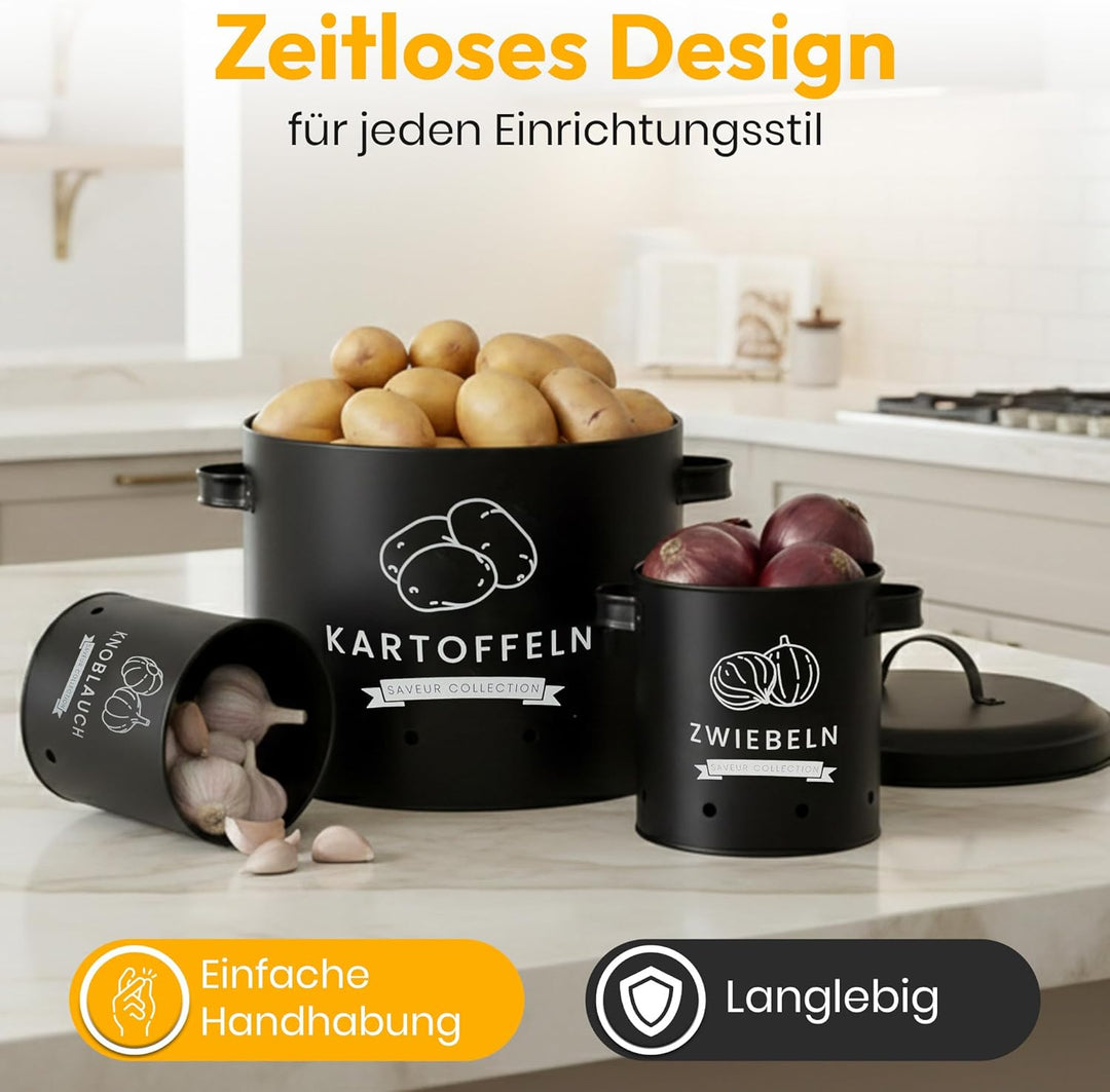 AH® Kartoffel Aufbewahrungsbox [3er Set] inkl. Gemüsebürste- längere Haltbarkeit durch 360° Luftzirk