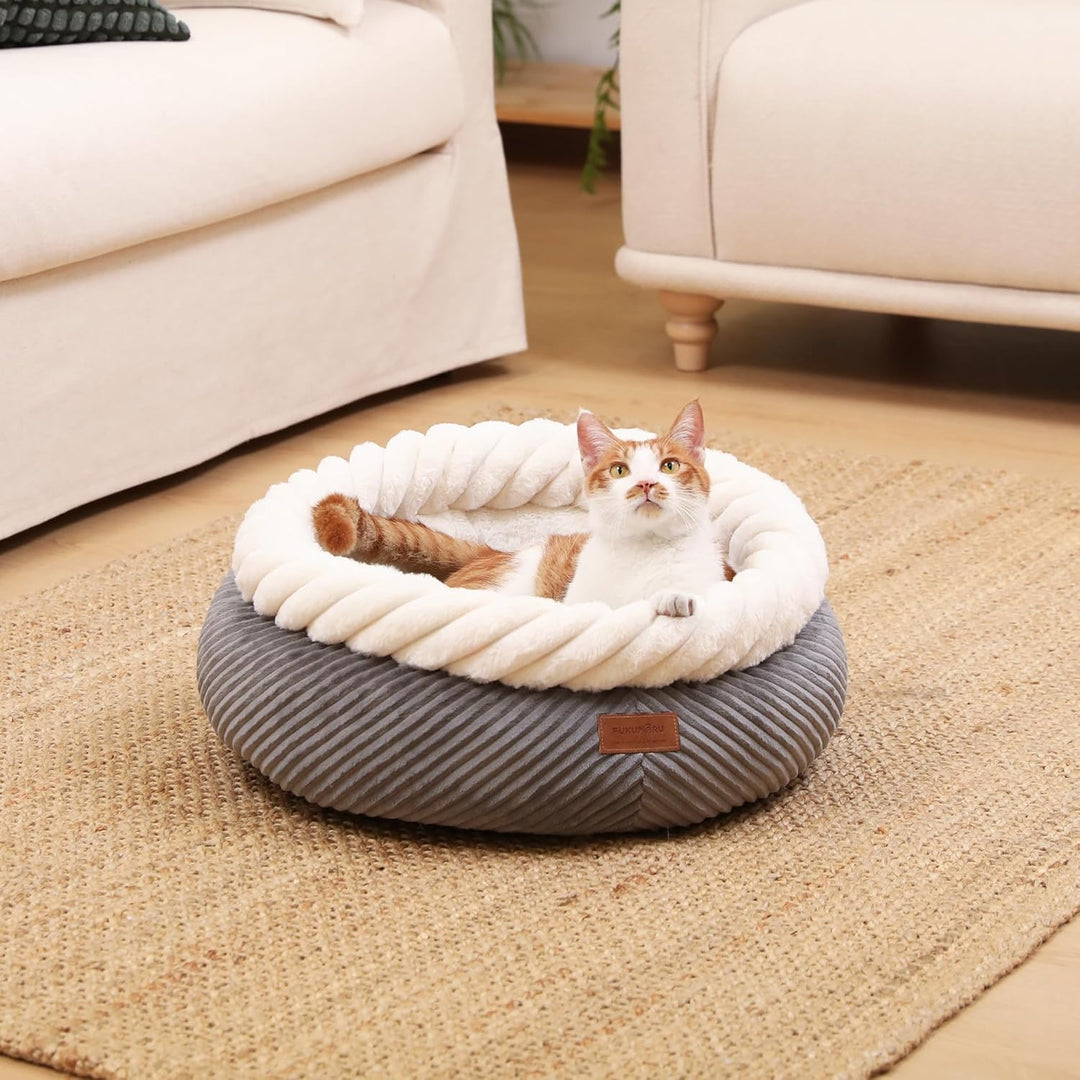 FUKUMARU Katzenbett waschbar Katzen Bettchen, 55x55x21cm Katzenkorb mit erhöhtem Rand, weiches Bett
