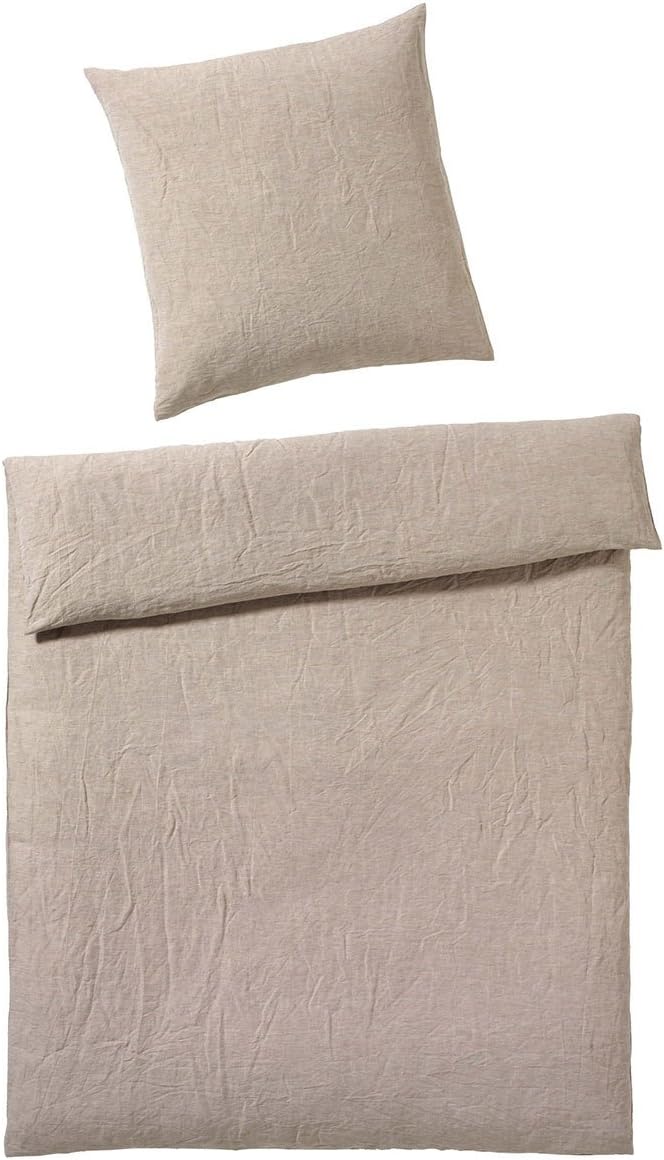elegante Leinen Bettwäsche Breeze Sand 1 Bettbezug 155 x 200 cm + 1 Kissenbezug 80 x 80 cm, 1 Bettbe