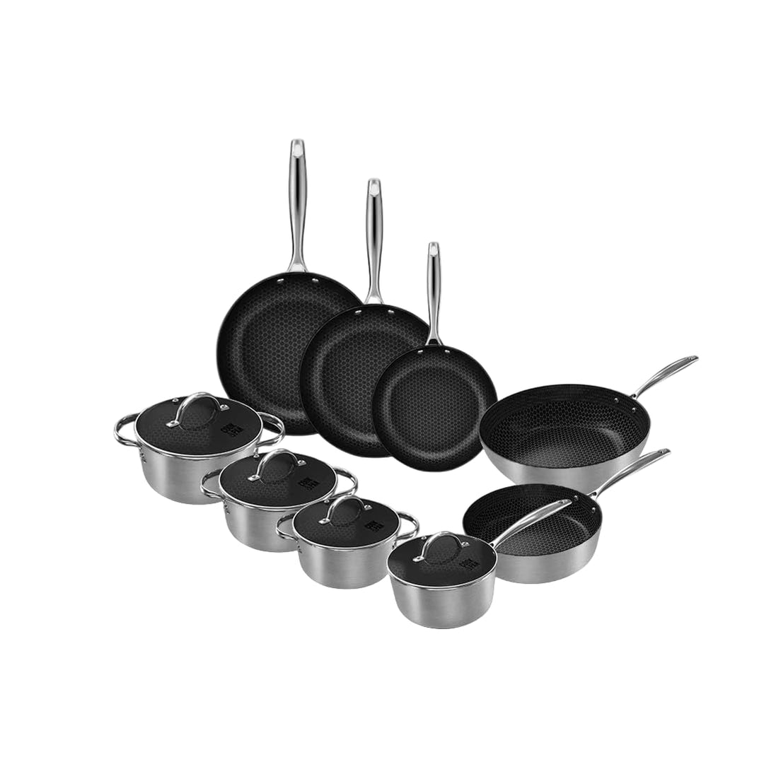 Cook & Pan - Honey Topfset und Pfannenset, 9-teilig-Induktionsgeeignet-PFAS frei Wabe 3-lagig -Antih