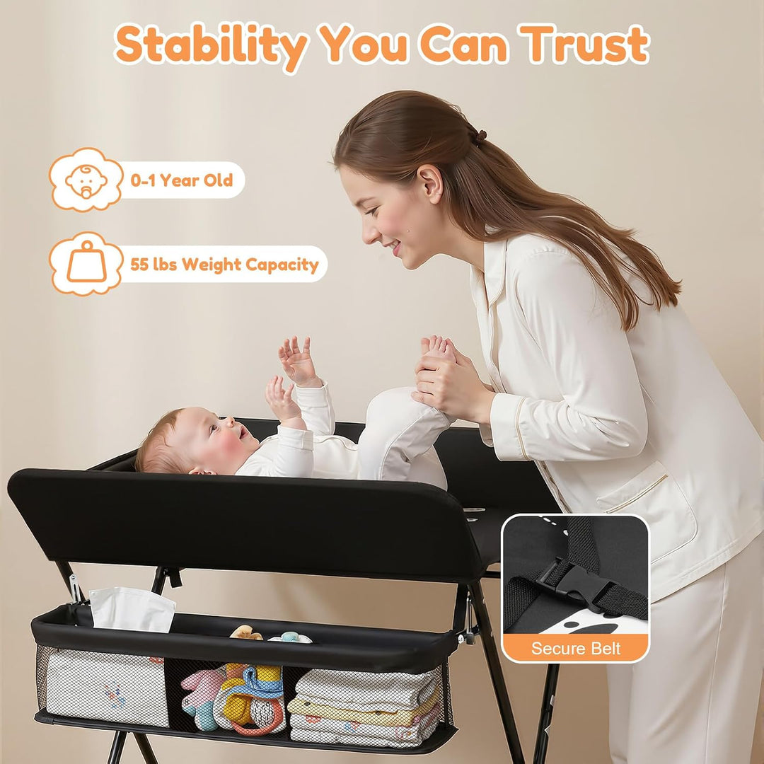 Wickeltisch Mobiler, Wickelkombi Klappbar Höhenverstellbar, Baby Wickelkommode mit Wickelauflage, Si