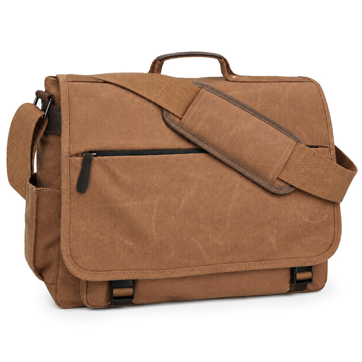 Eshow Umhängetasche Herren Wasserabweisend, Laptoptasche 15,6 Zoll aus Echtleder und Canvas, Messeng