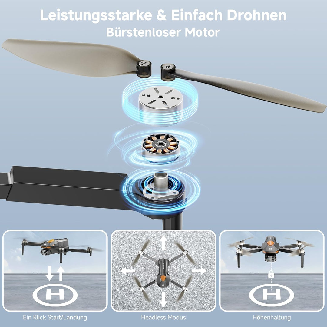 PLEGBLE Drohne mit Kamera für Kinder, Mini Drohne Erwachsene, Bürstenlosem Motor FPV RC Drone mit 5G