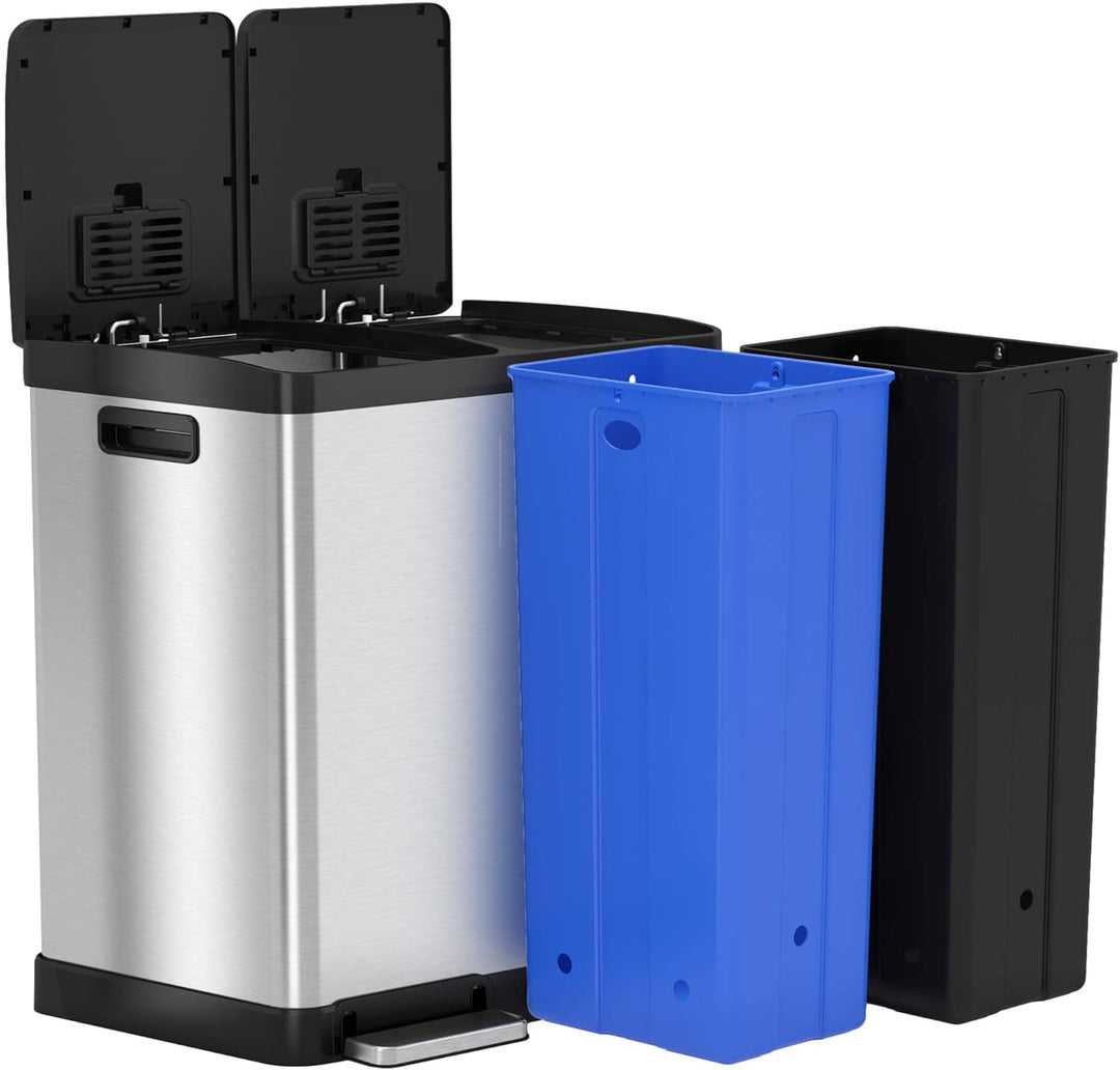 iTouchless SoftStep Abfalleimer und Recyclingbehälter mit Aktivkohlefilter-Deodorierern, Edelstahl,