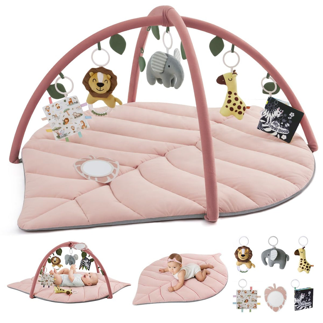 Blissful Diary Spielbogen Baby, Übergrosses Blattförmiges Spieldecke Baby Gym Activity Decke mit 6 A