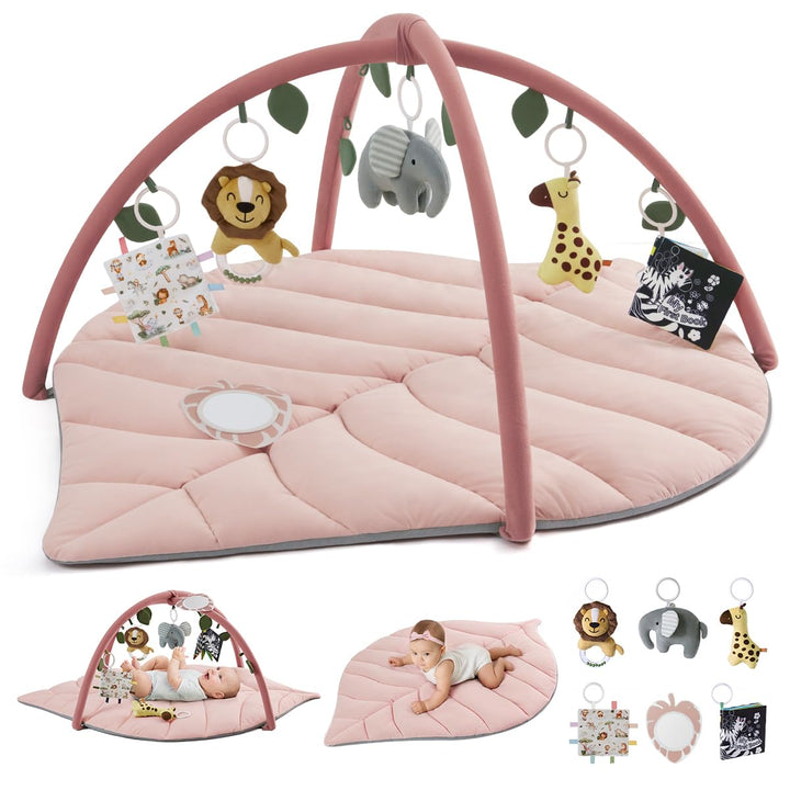 Blissful Diary Spielbogen Baby, Übergrosses Blattförmiges Spieldecke Baby Gym Activity Decke mit 6 A