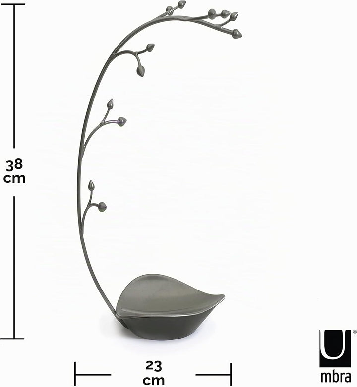 Umbra Orchid Schmuckständer und Schmuckbaum für Ketten mit integrierter Schmuckablage, Stahlgrau, 23