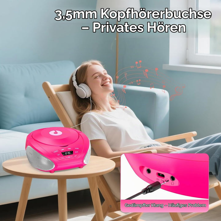 Gueray Tragbarer CD-Player Boombox Kompakt-Radio mit Stereo-Lautsprechern UKW-Radio 3,5-mm-AUX-Einga