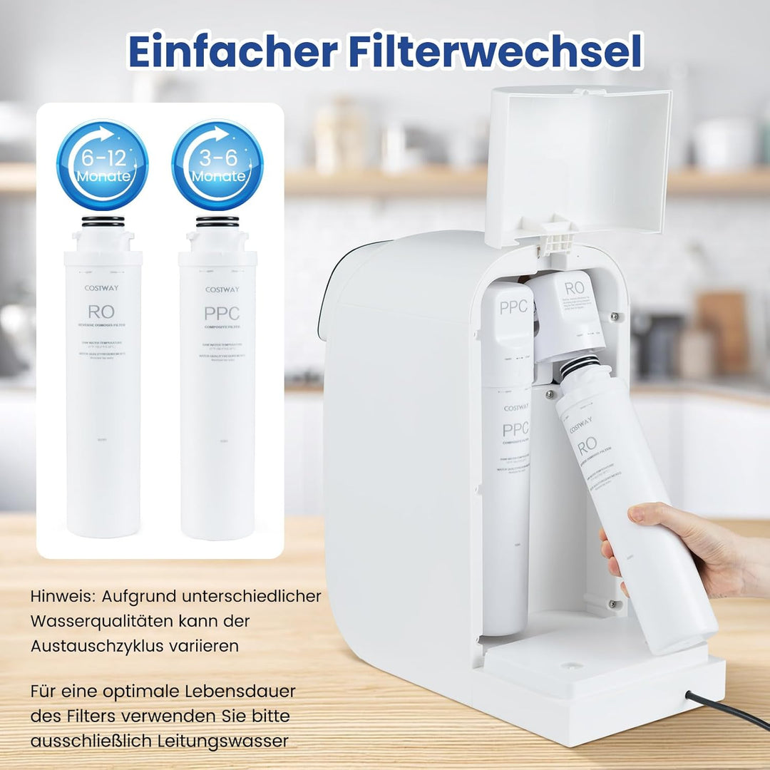 COSTWAY Umkehrosmose Wasserfilter, RO+PPC Wasserfiltrationssystem mit UV-Licht, Umkehrosmoseanlage T