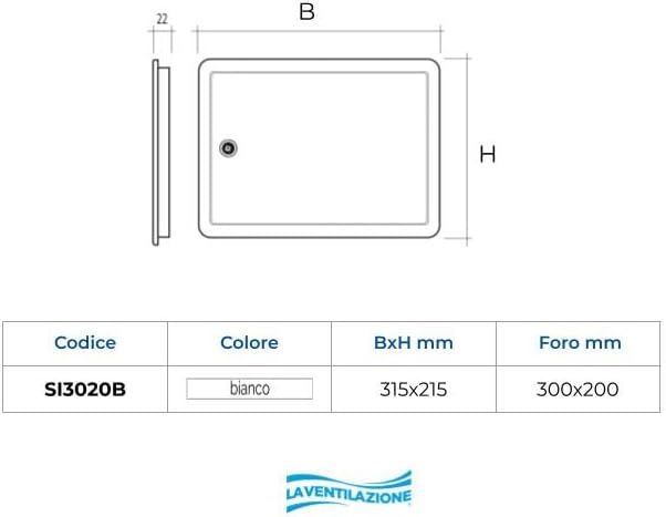 La Ventilazione SI3020B Inspektionsklappe aus ABS, weiss, 315 x 215 mm Bianco 315x215 mm Für den Ein